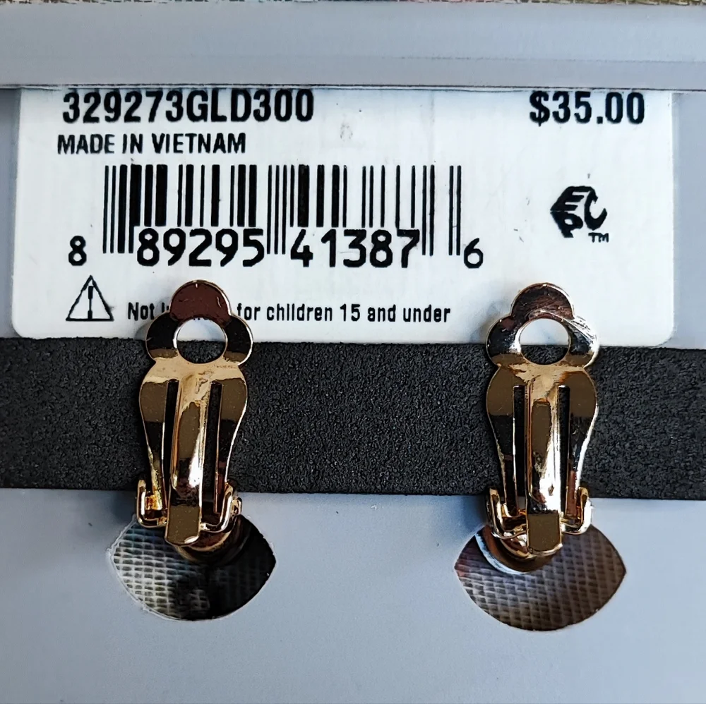 Robert Lee Morris Olive Green Faceted Crystal Vintage Clip Earrings Gold Tone - Picture 3 of 5